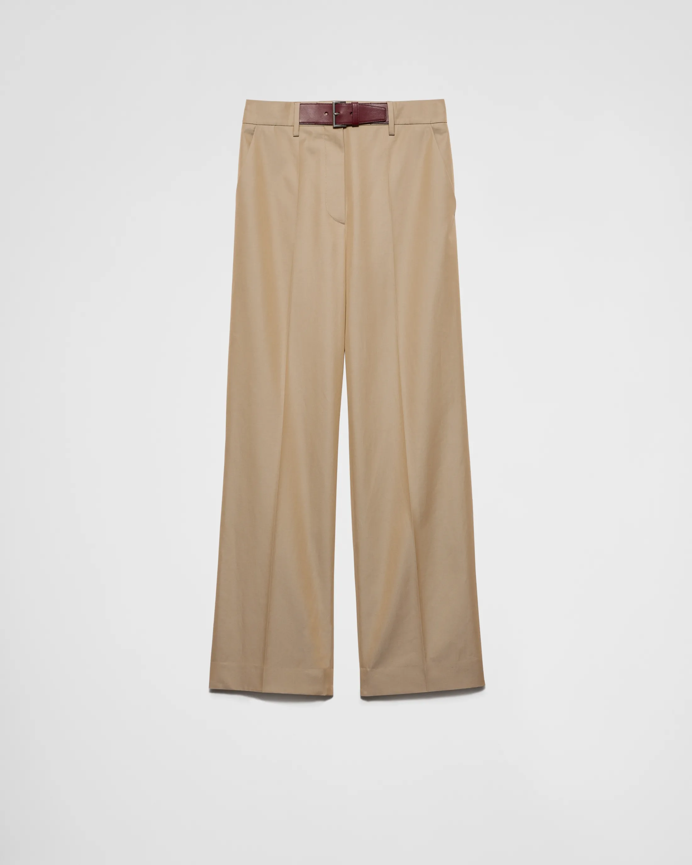 Prada Twill pants with leather belt Beige Flash Sale