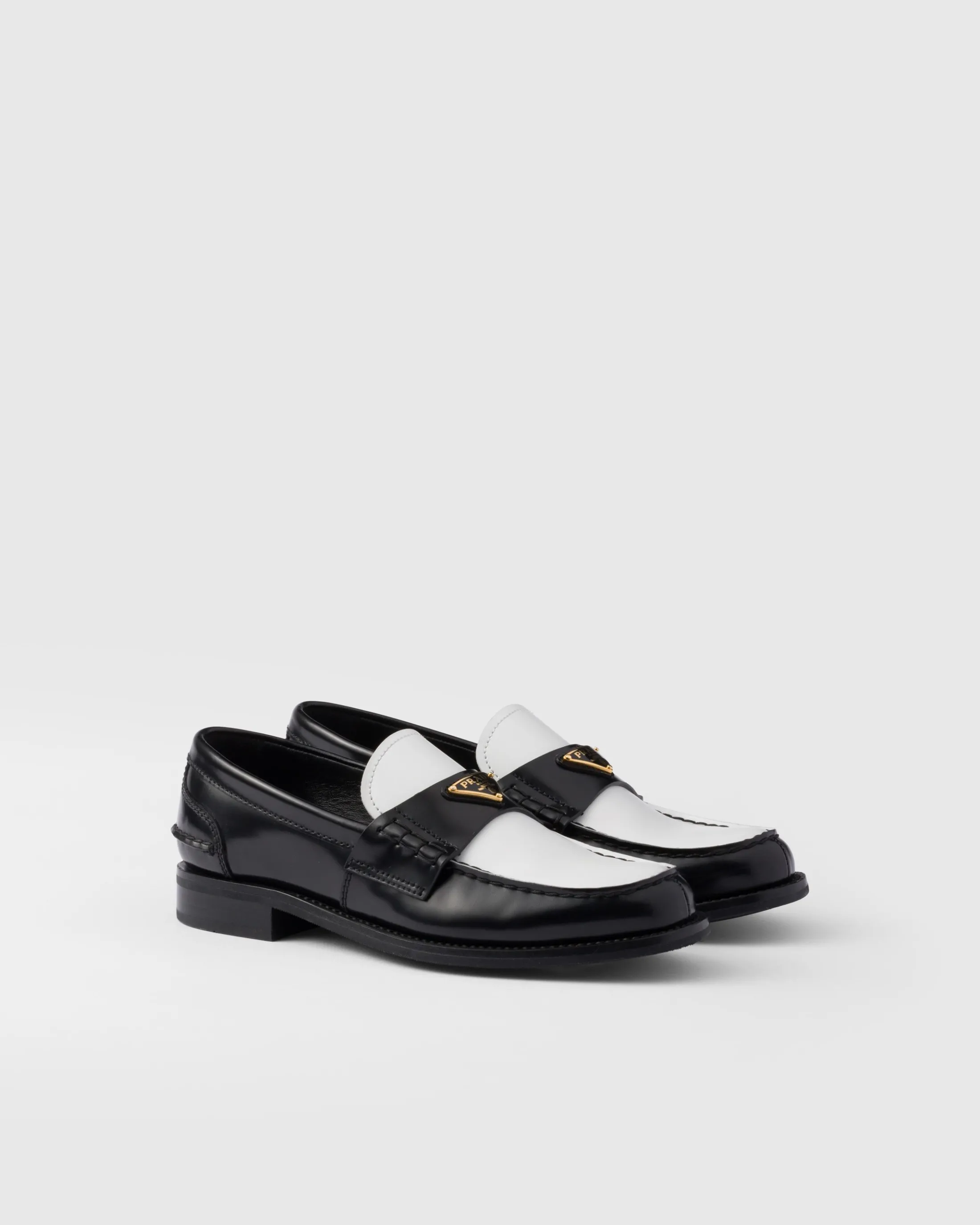 Prada Two-tone brushed leather loafers Black/white Sale