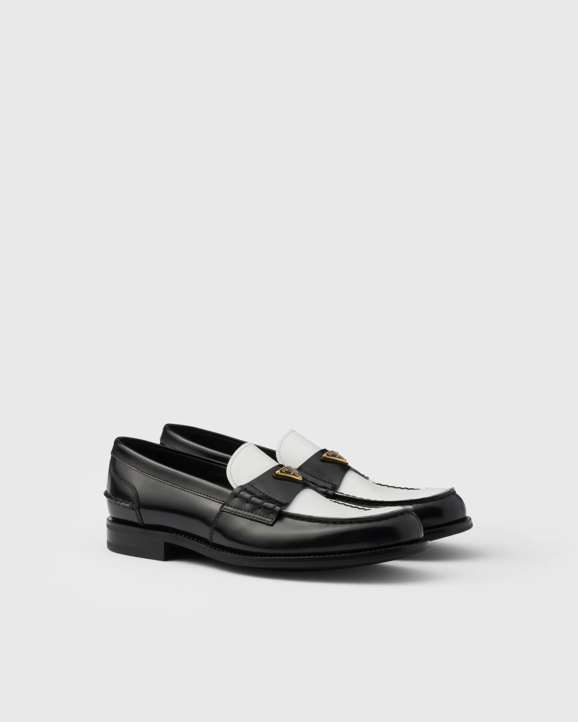 Prada Two-tone brushed leather loafers Black/white Fashion