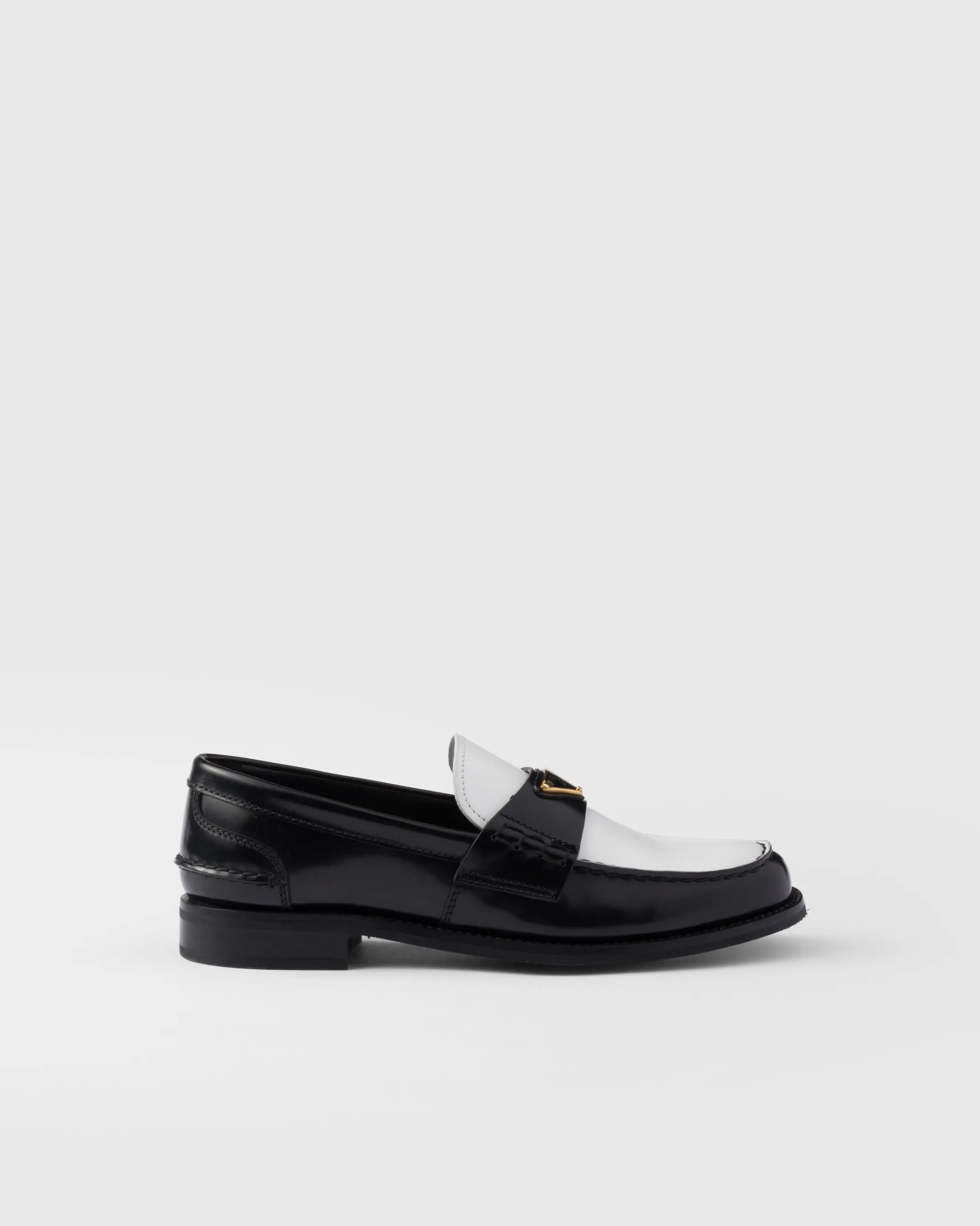 Prada Two-tone brushed leather loafers Black/white Sale