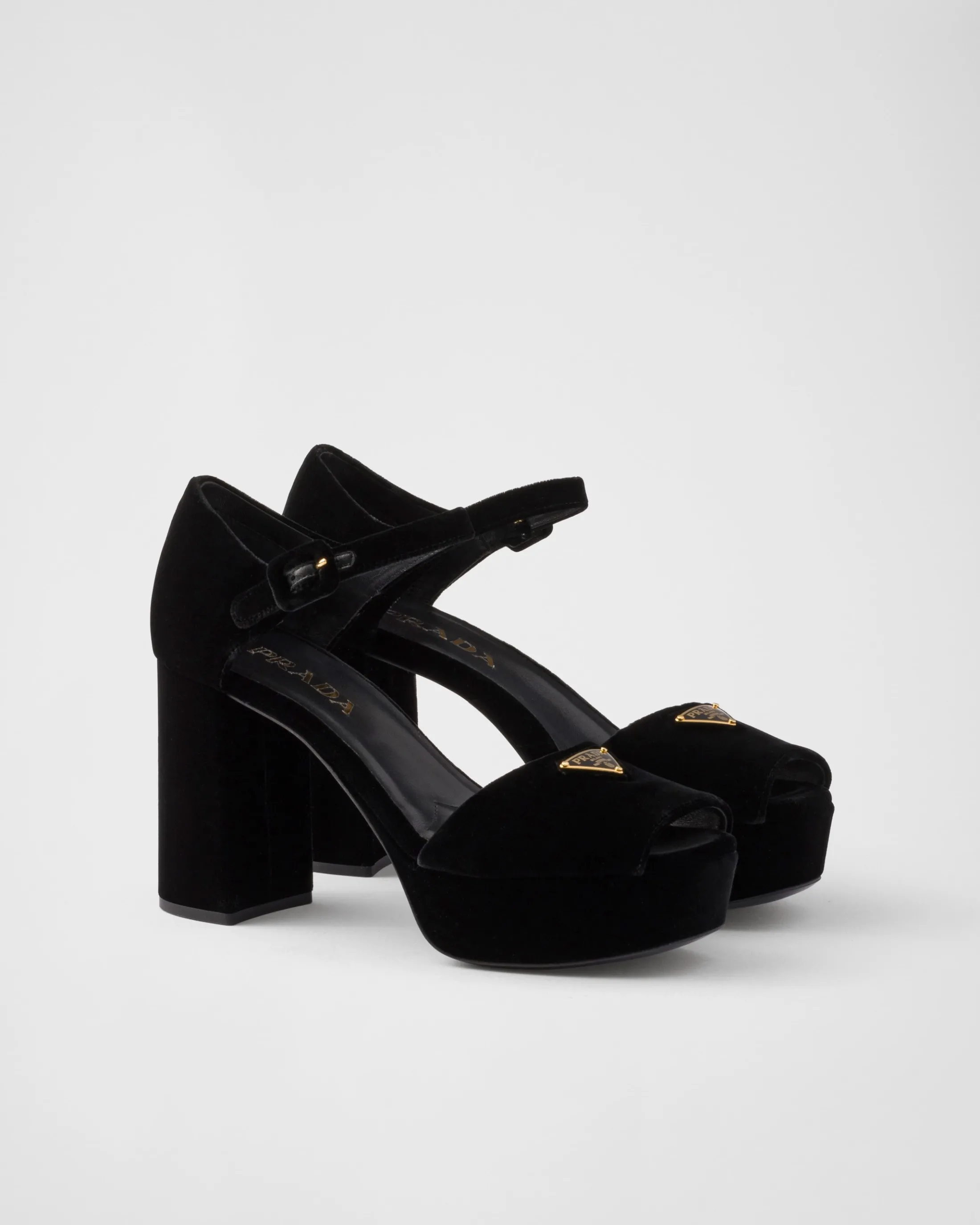 Prada Velvet platform sandals Black Best Sale