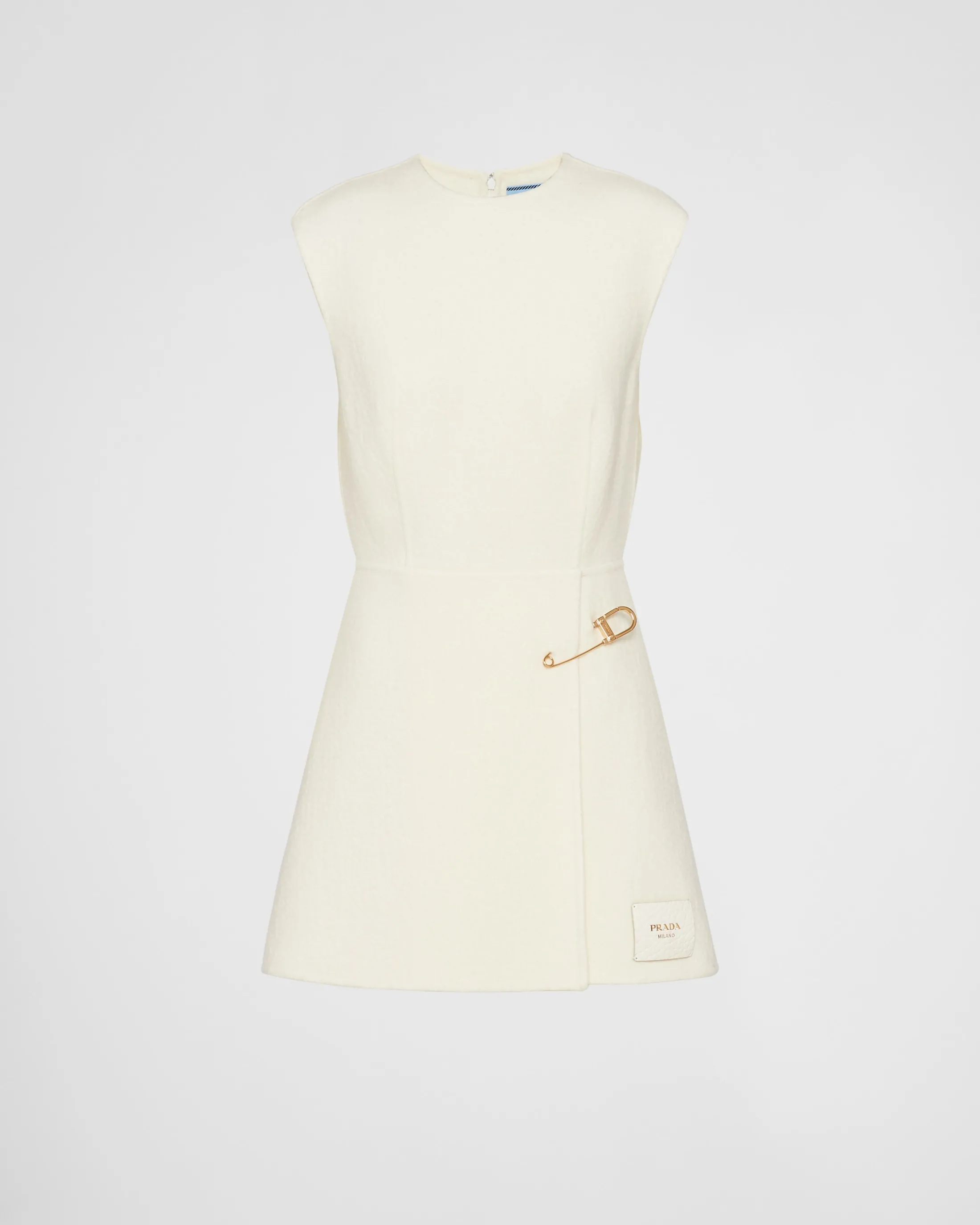 Prada Washed twill minidress with safety pin Ivory New