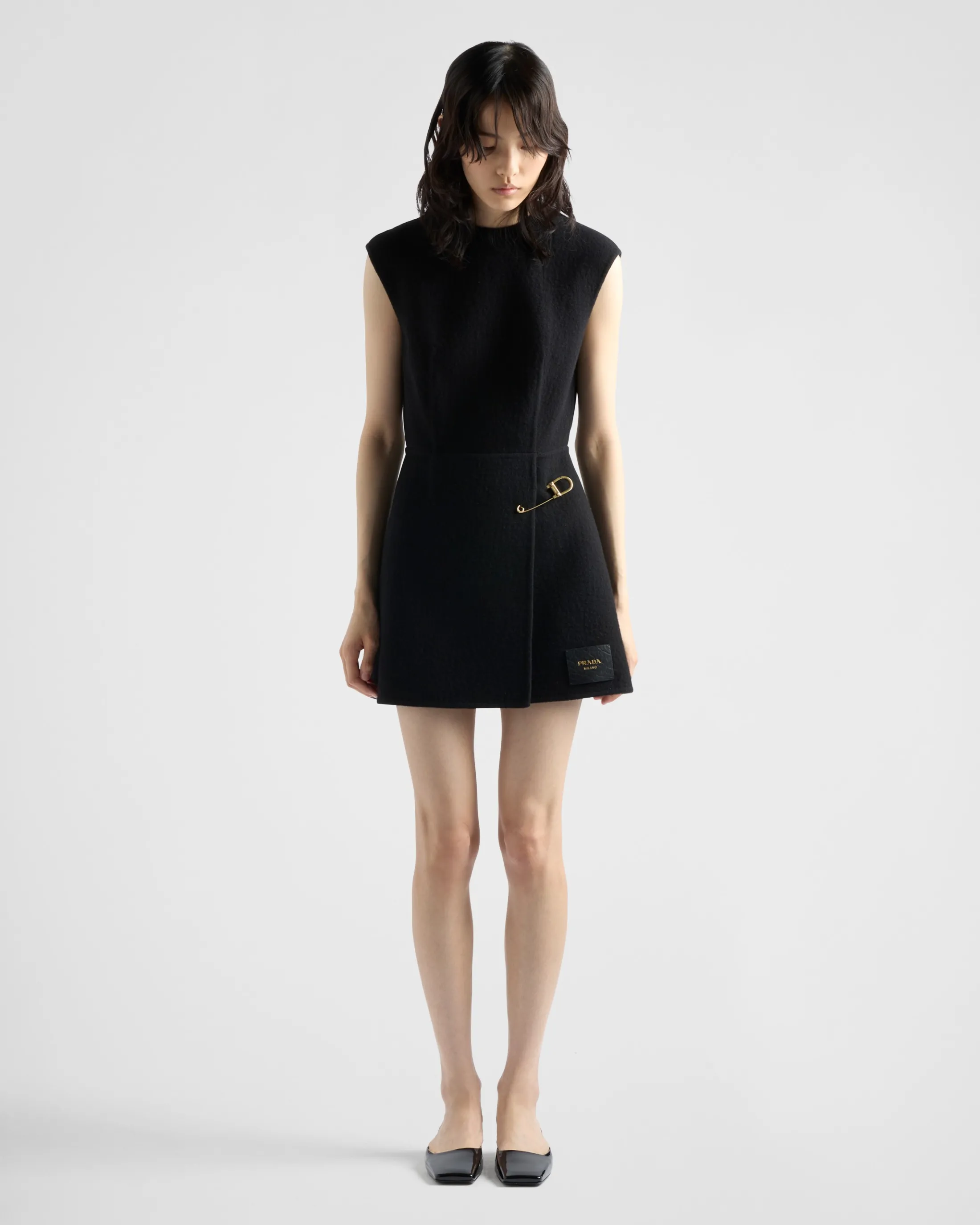 Prada Washed twill minidress with safety pin Black Shop