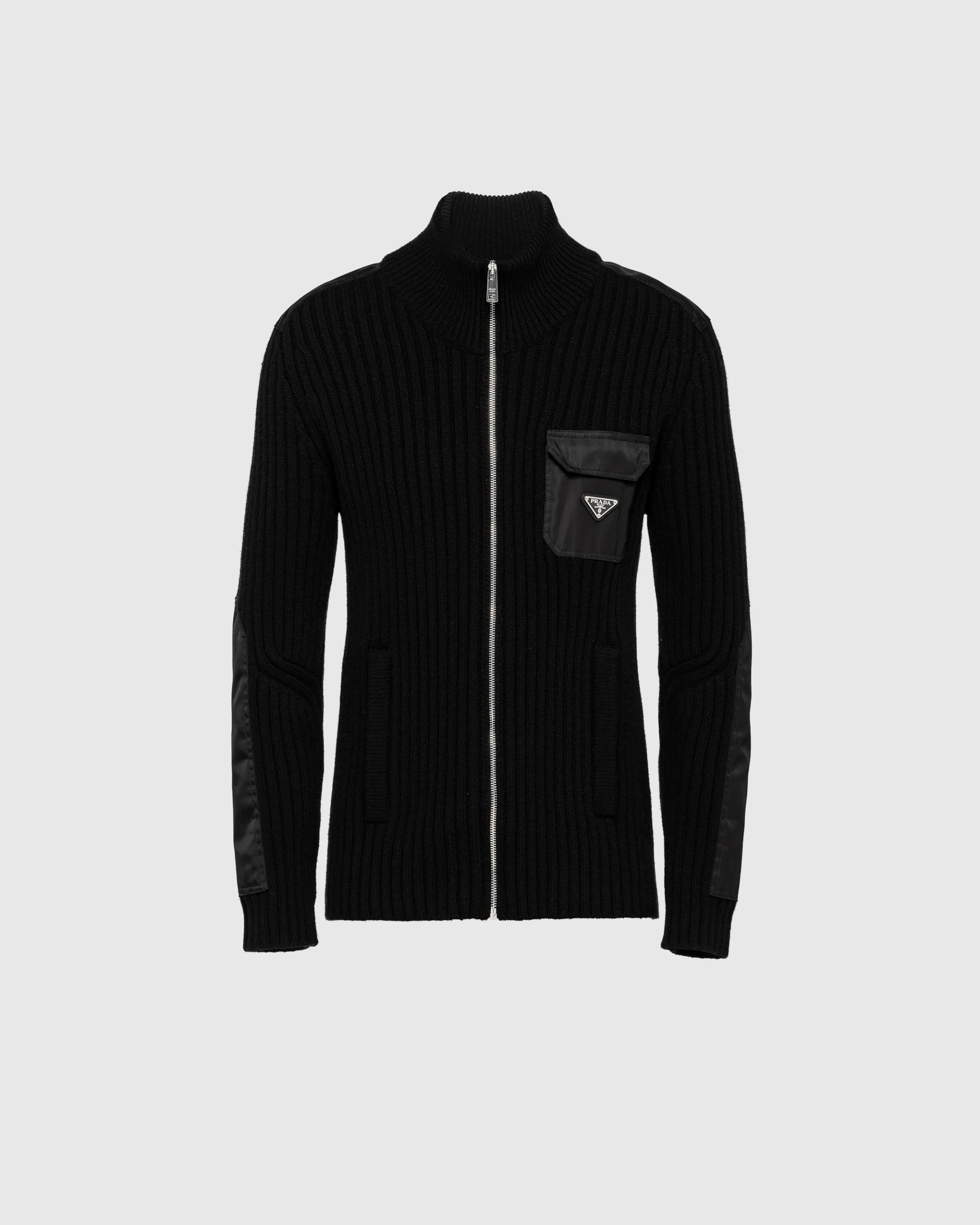 Prada Wool and cashmere cardigan with Re-Nylon details Black Flash Sale