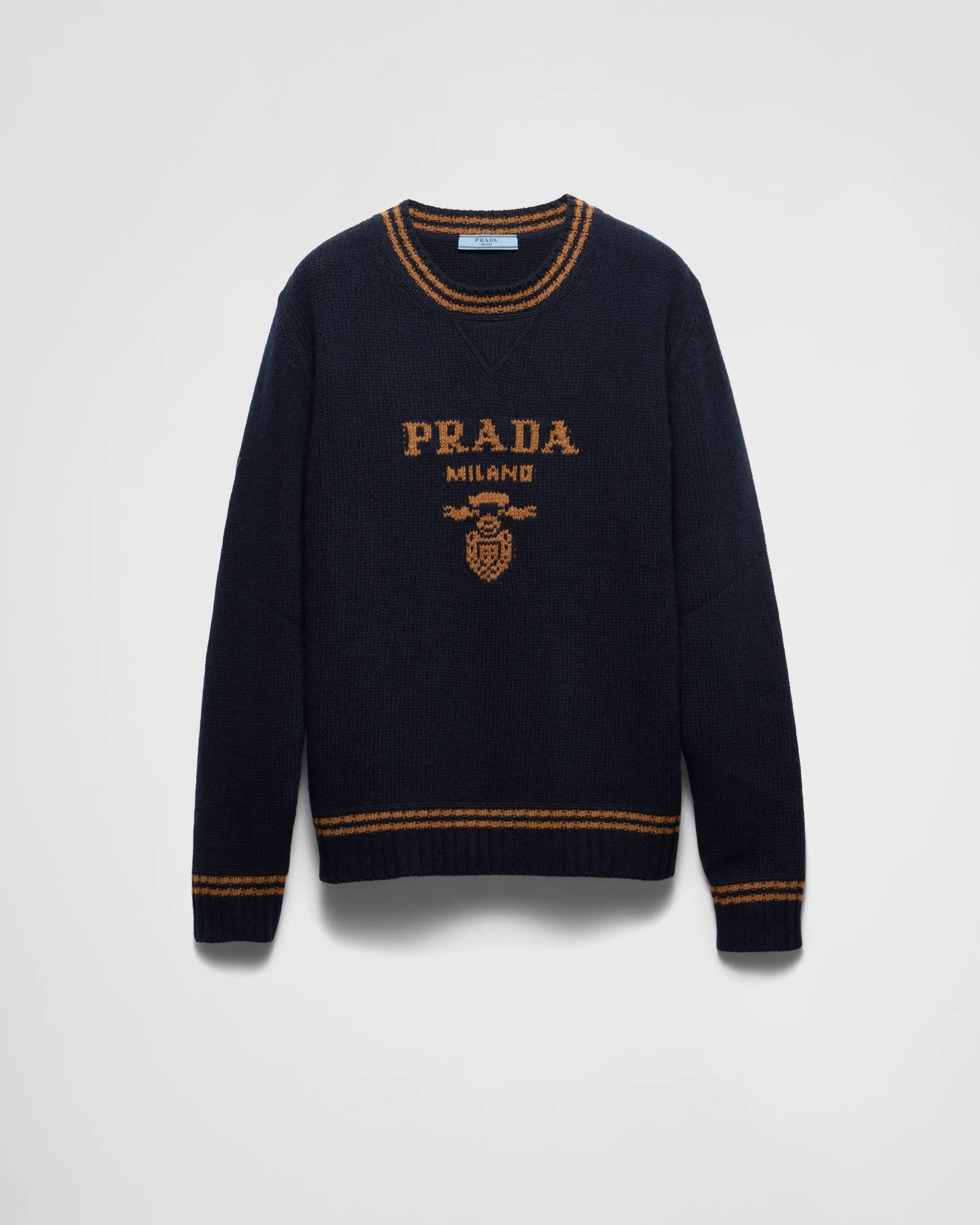 Prada Wool and cashmere crew-neck sweater Blue+tobacco Fashion