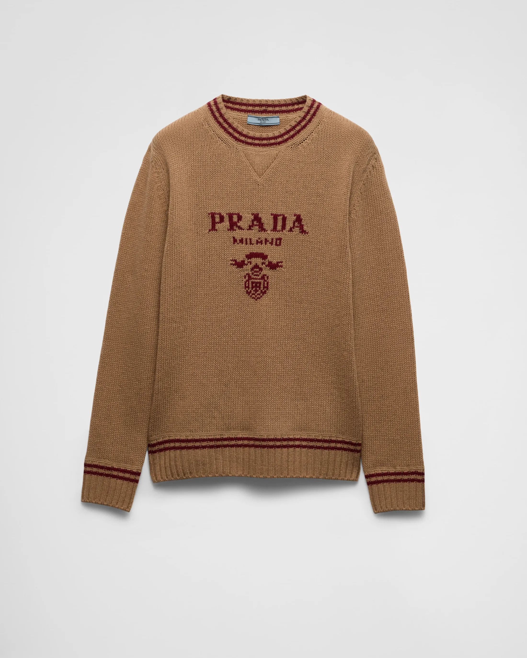 Prada Wool and cashmere crew-neck sweater Camel/amaranth Best