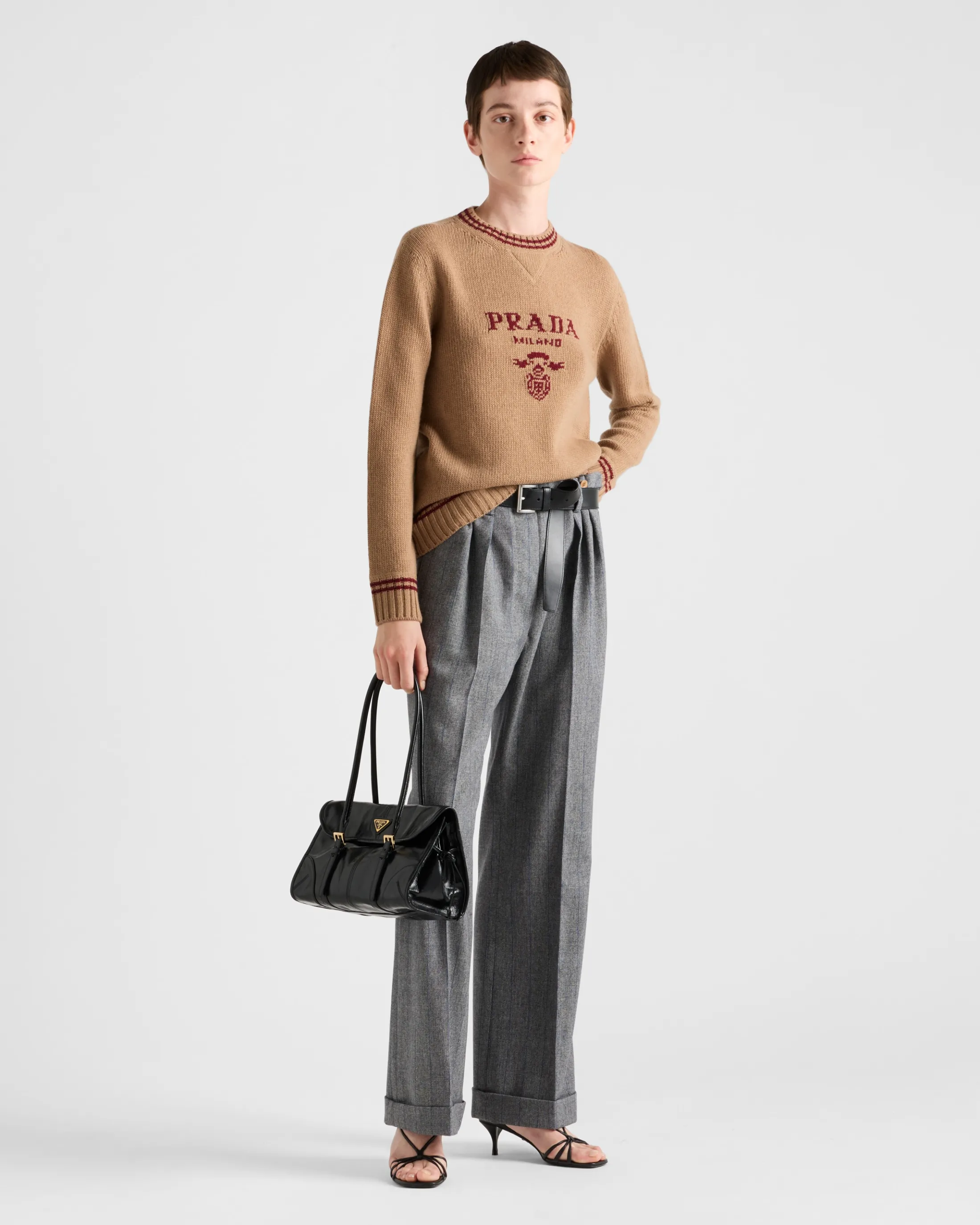 Prada Wool and cashmere crew-neck sweater Camel/amaranth Best