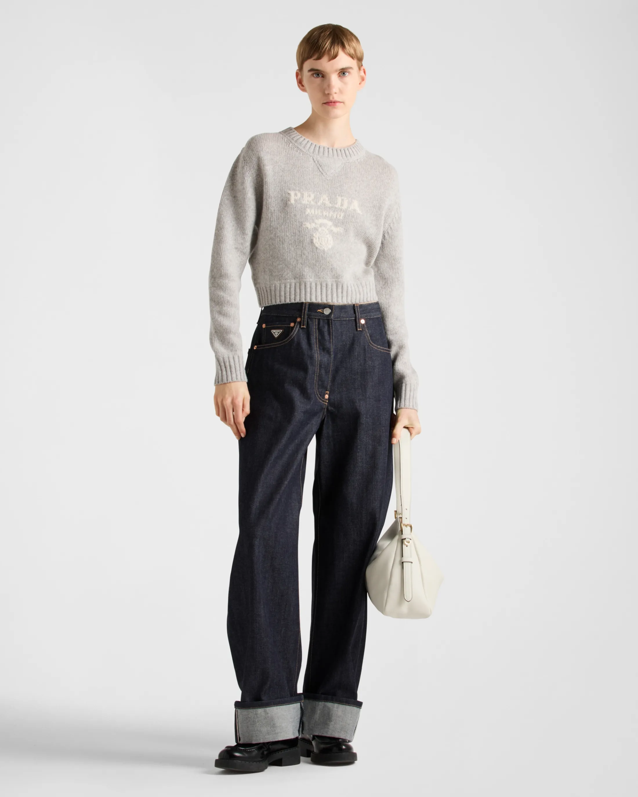 Prada Wool and cashmere crew-neck sweater Marblegray Flash Sale