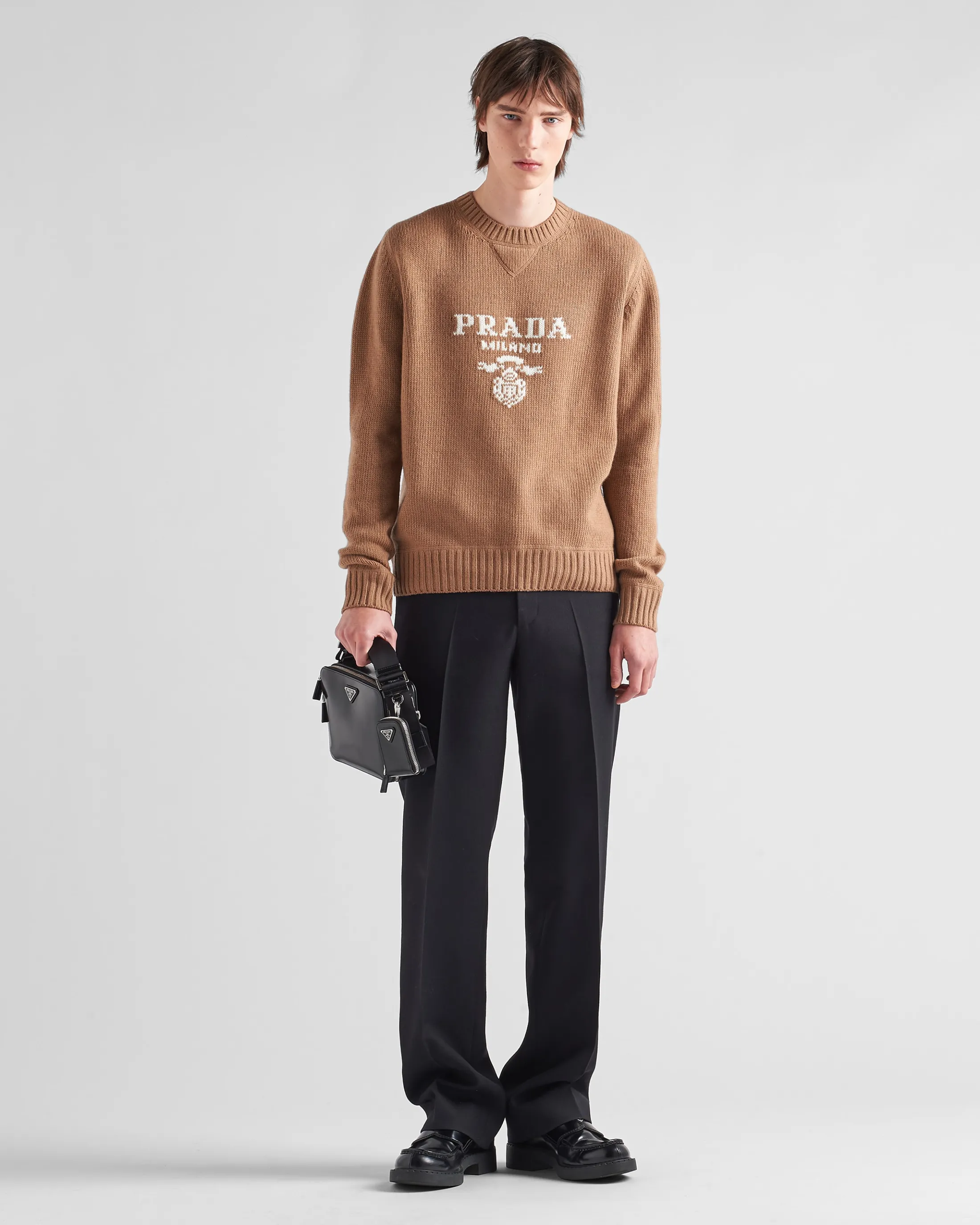 Prada Wool and cashmere crew-neck sweater Camelbrown Sale