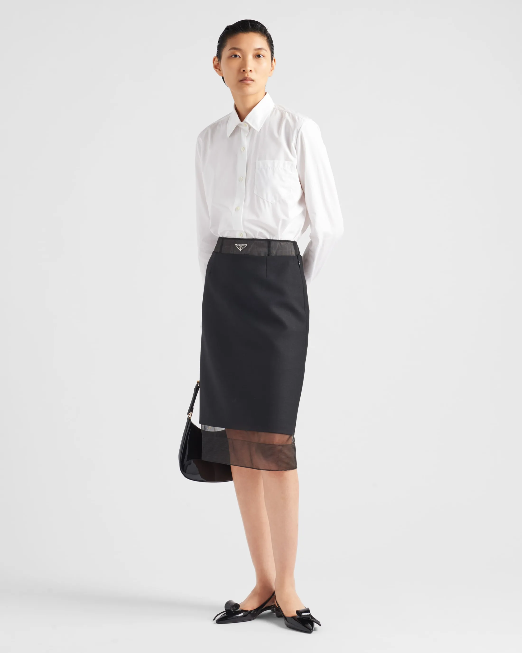 Prada Wool and crinoline midi-skirt Black Online