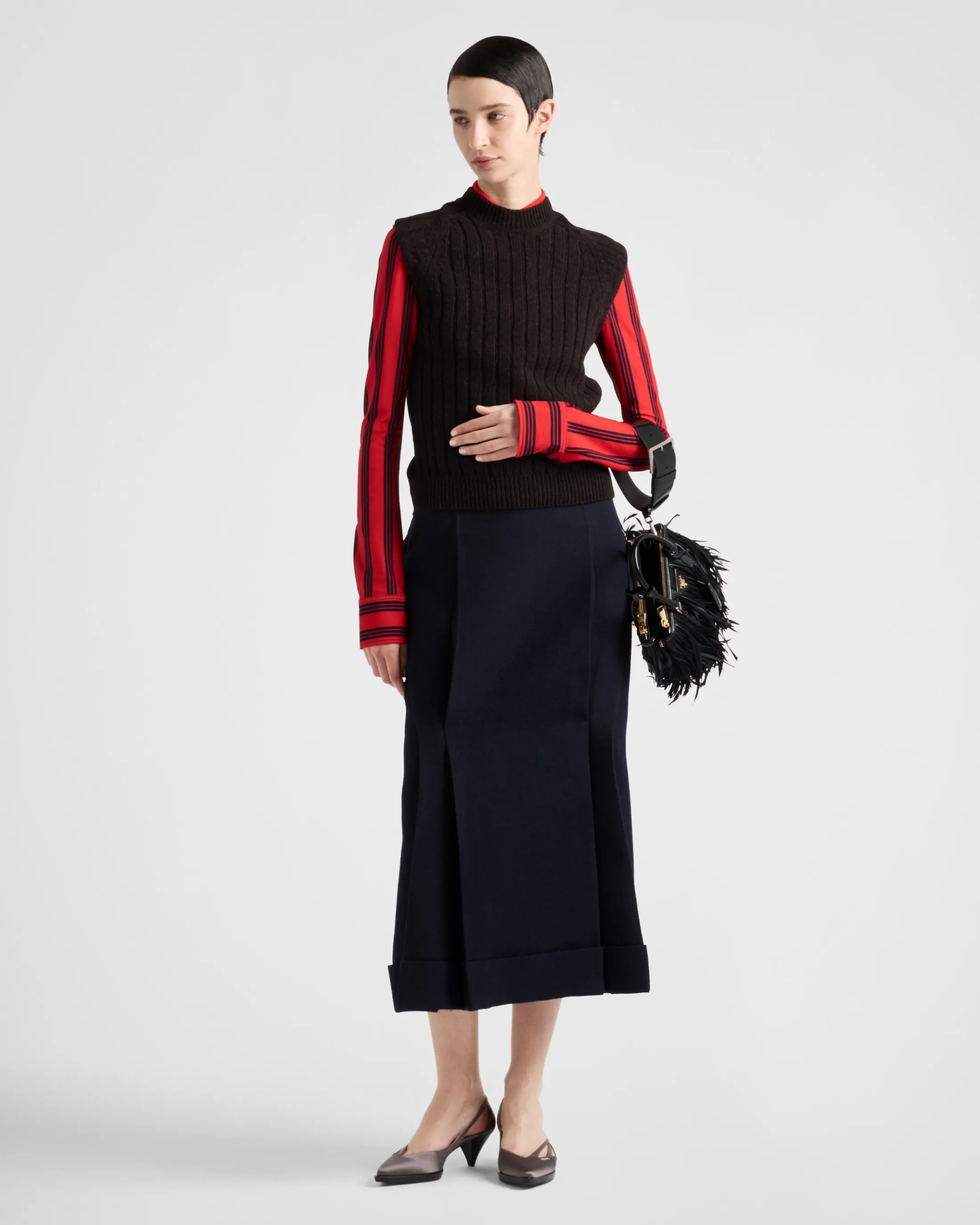 Prada Wool and jacquard skirt Navy Shop