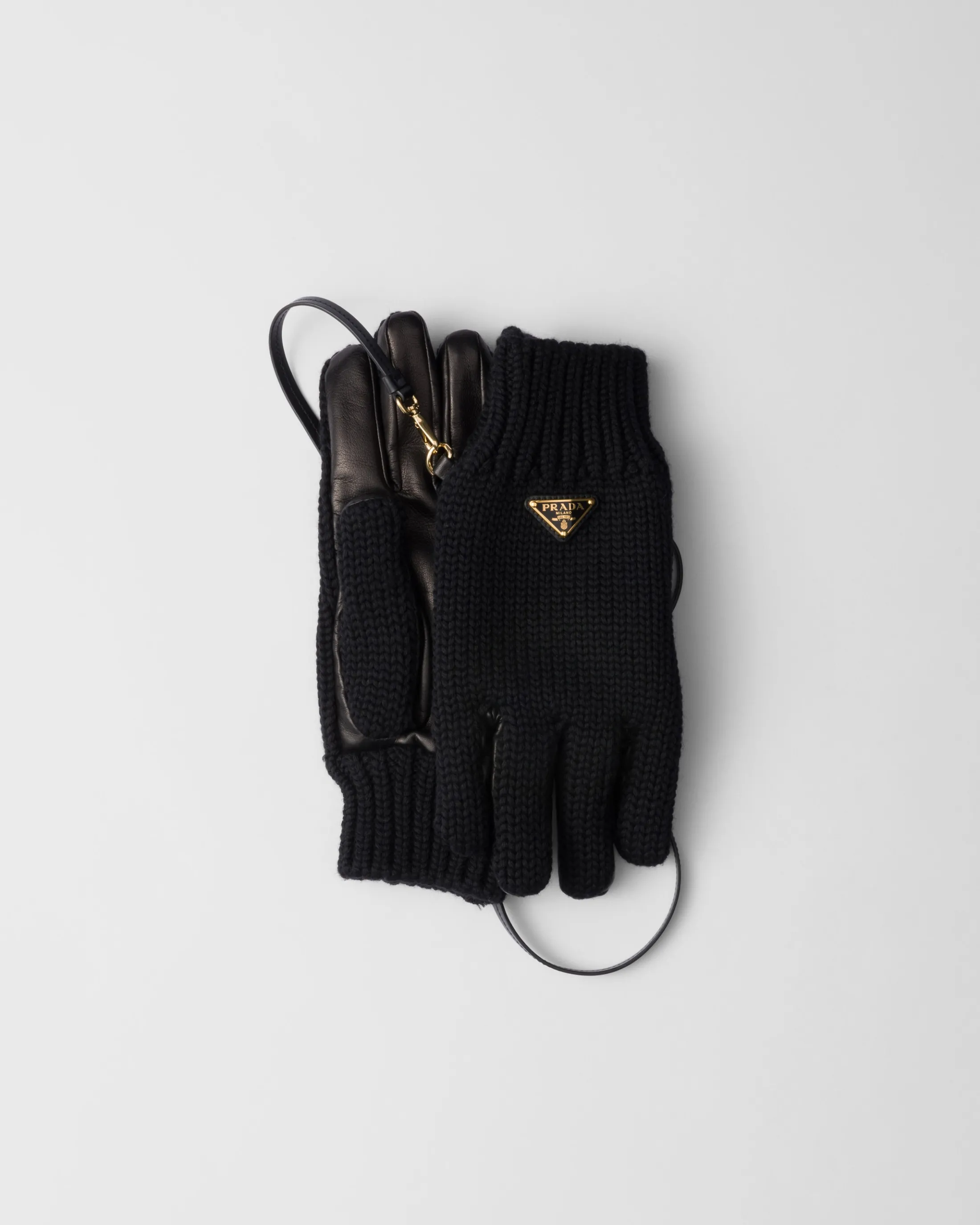 Prada Wool and nappa leather gloves Black Flash Sale