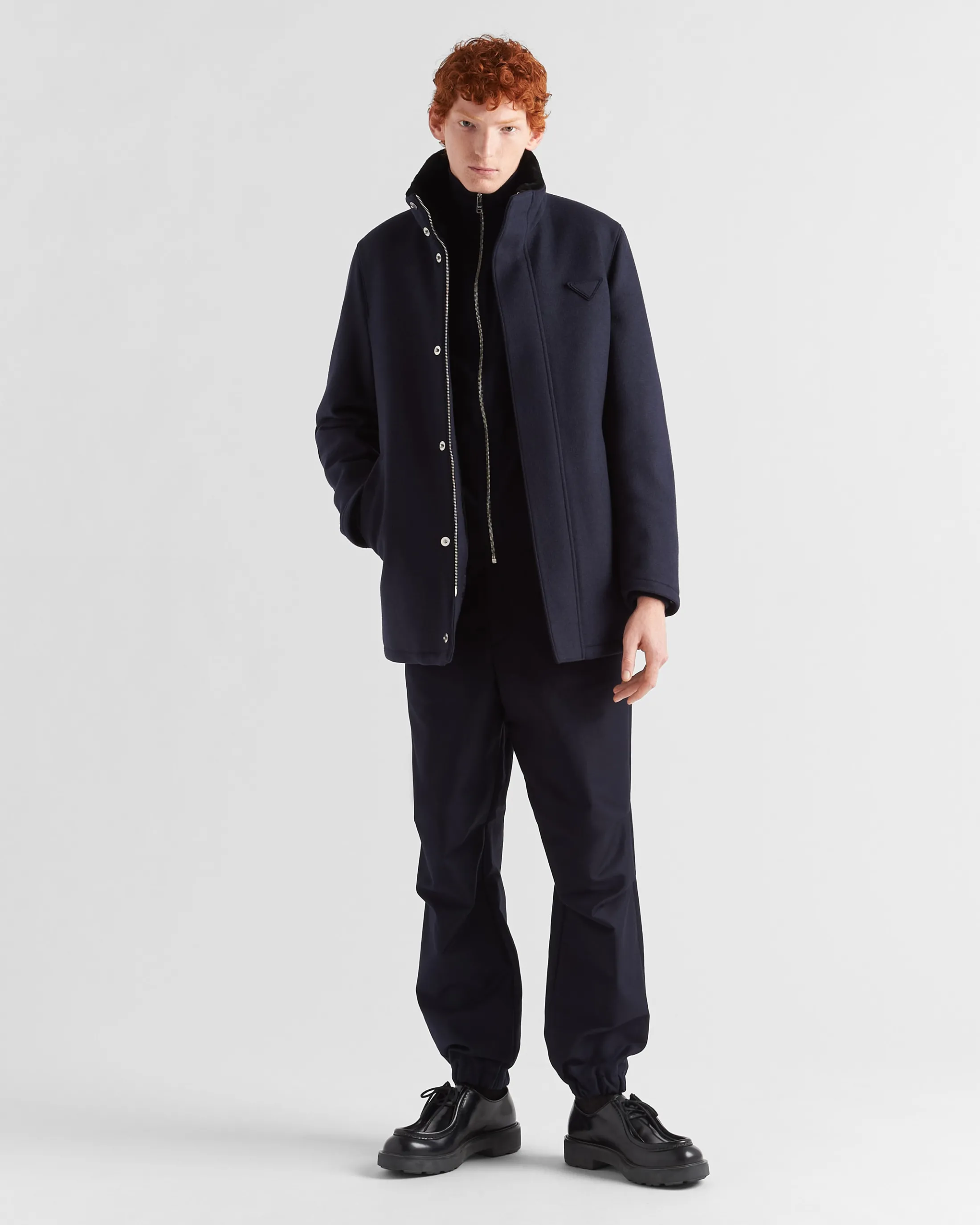 Prada Wool blend and shearling jacket Navy Outlet