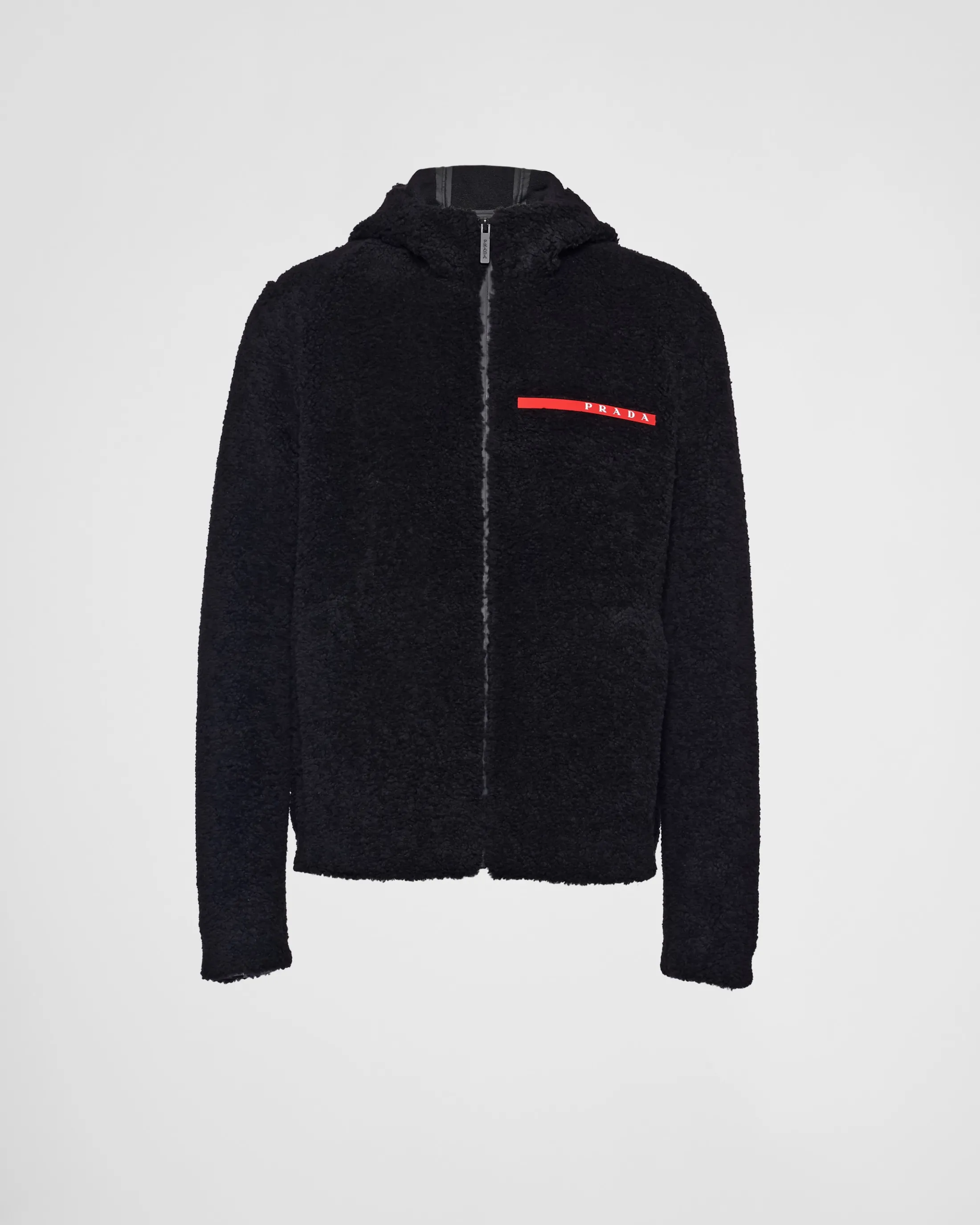 Prada Wool blend fleece cardigan hoodie Black Flash Sale