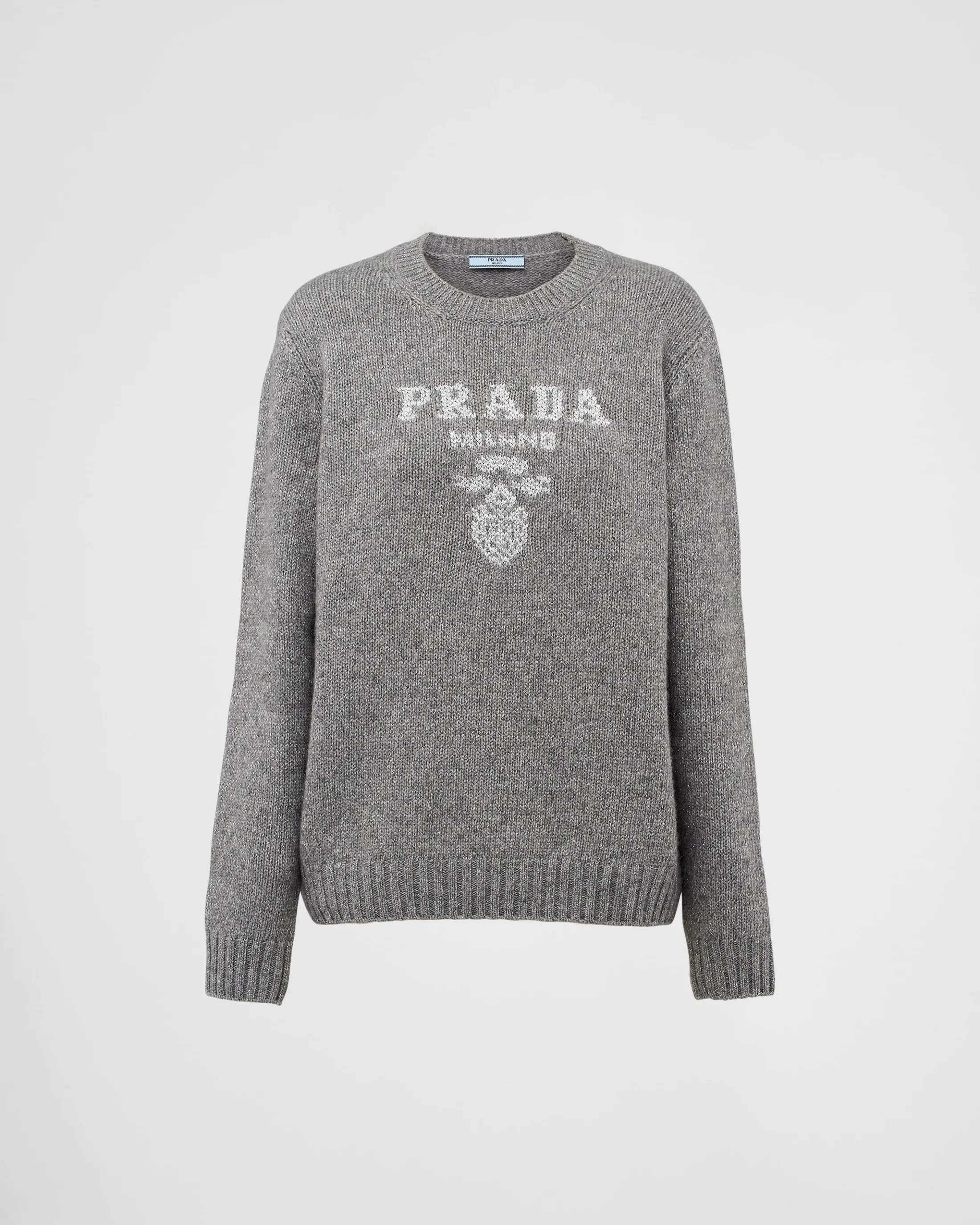 Prada Wool, cashmere and lamé crew-neck sweater Grey/silver Best Sale