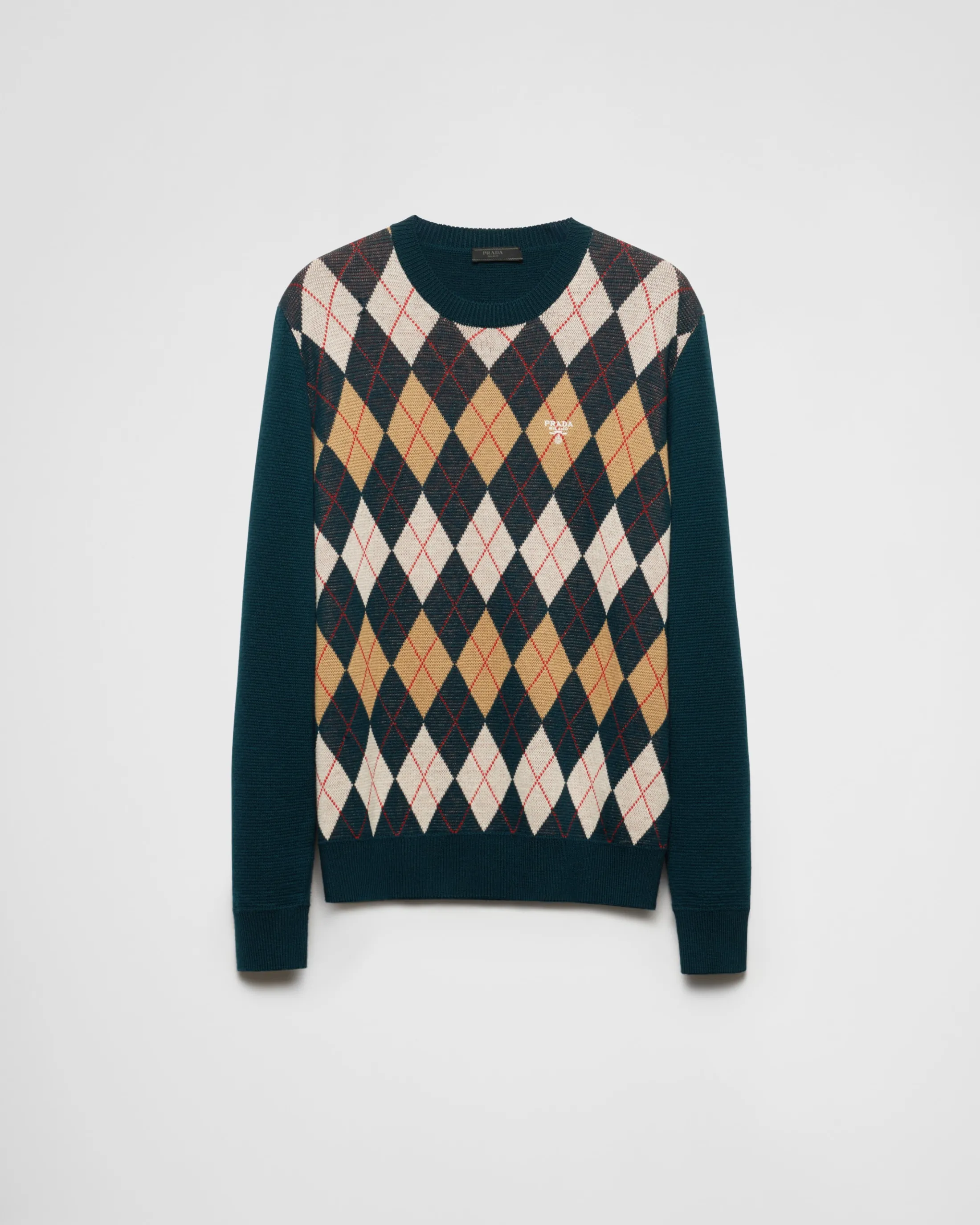 Prada Wool crew-neck sweater with an Argyle pattern Forestgreen Outlet