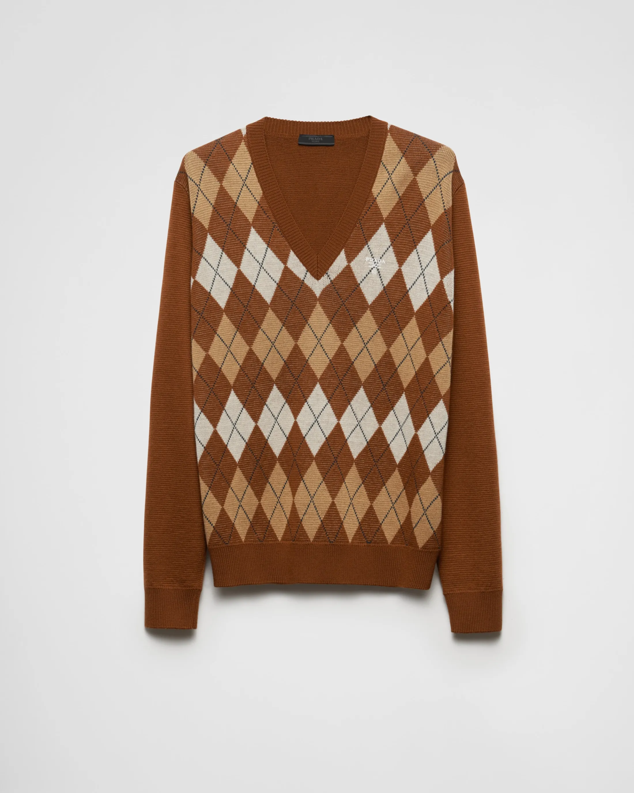 Prada Wool sweater with an Argyle pattern Tobacco Best