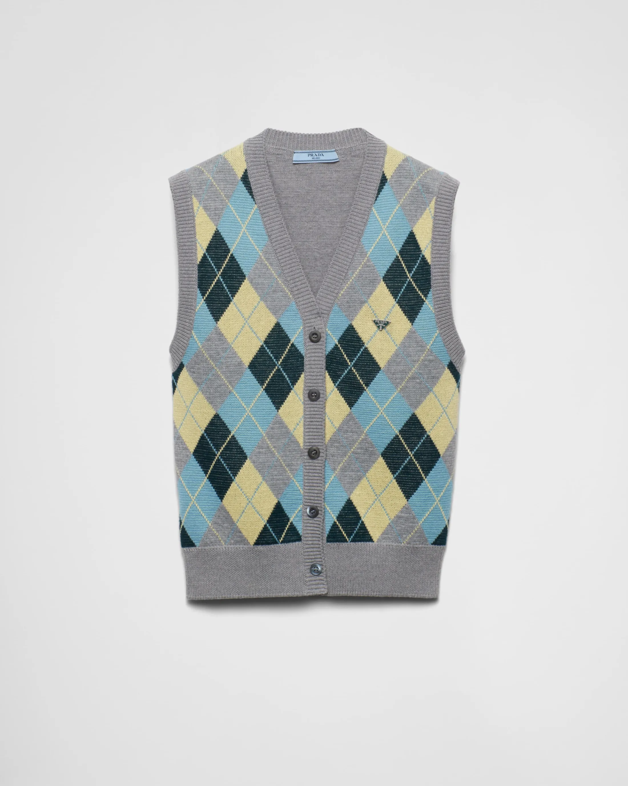 Prada Wool vest with an Argyle pattern Grey Sale