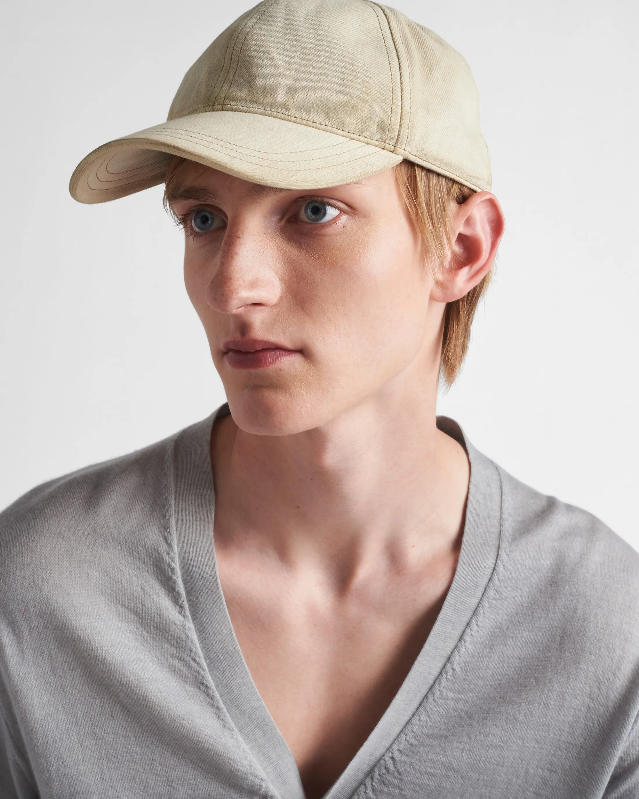 Prada Worn bull-denim baseball cap Natural Hot