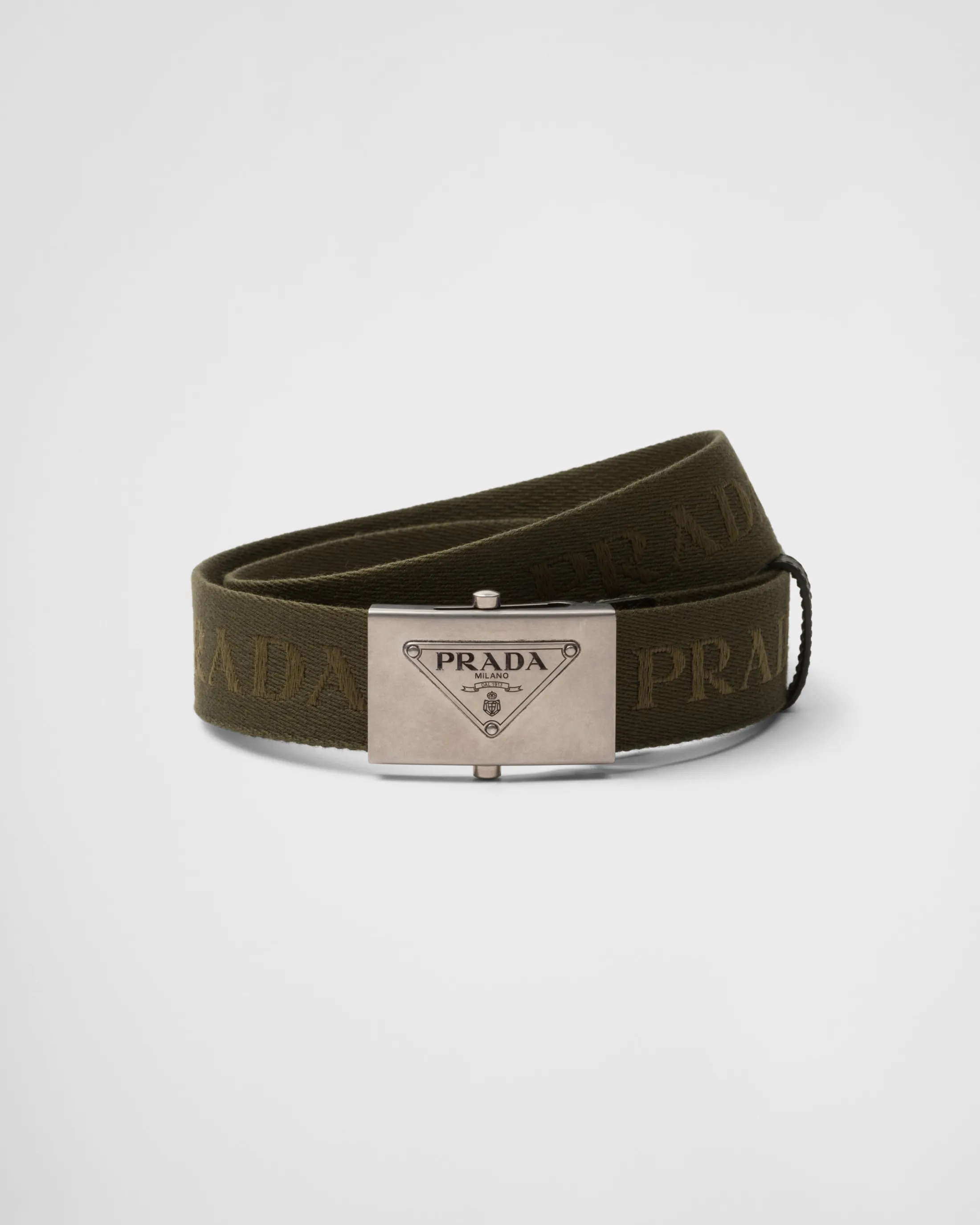 Prada Woven cotton tape belt Militarygreen Online