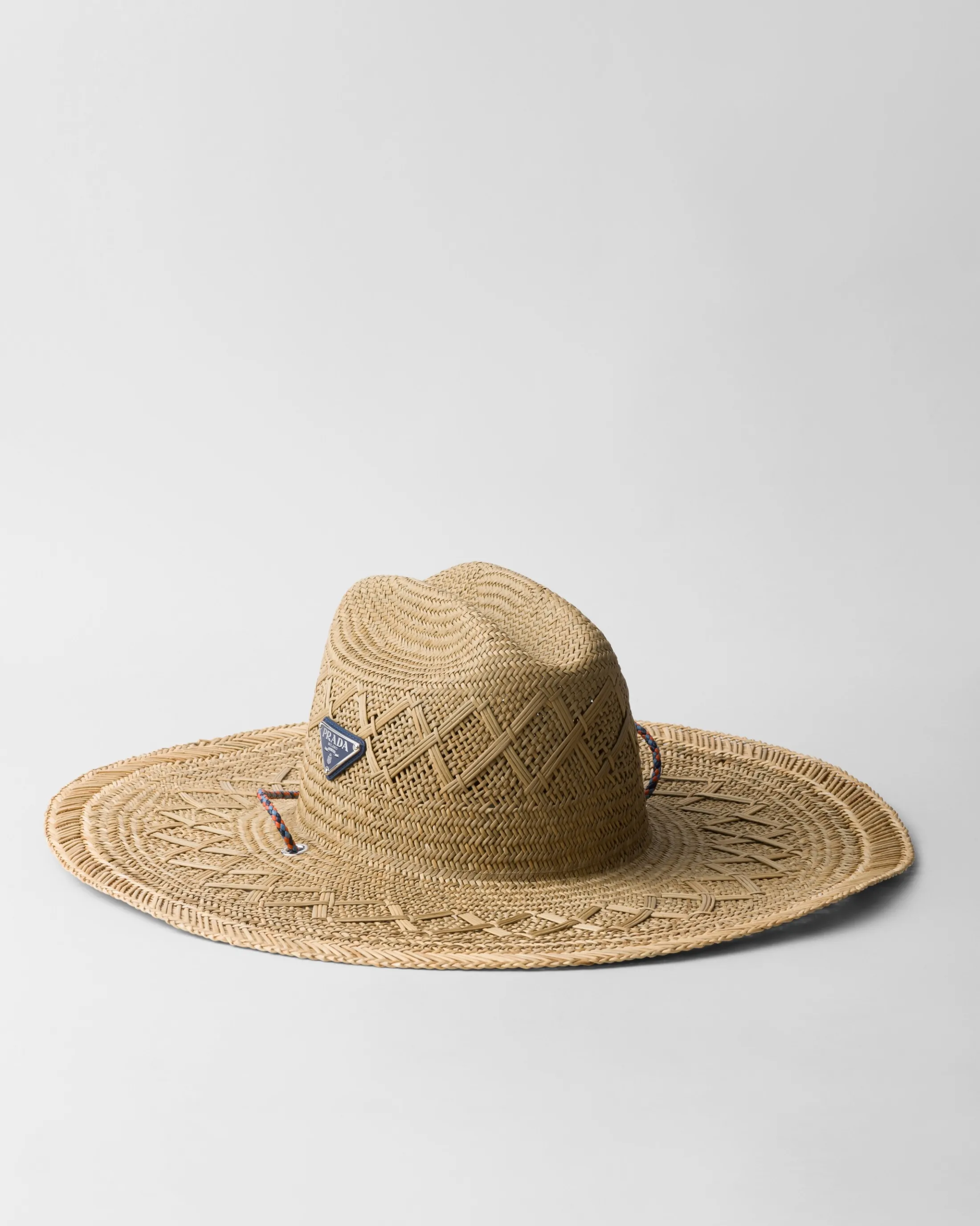 Prada Woven straw hat Natural/brightblue Store