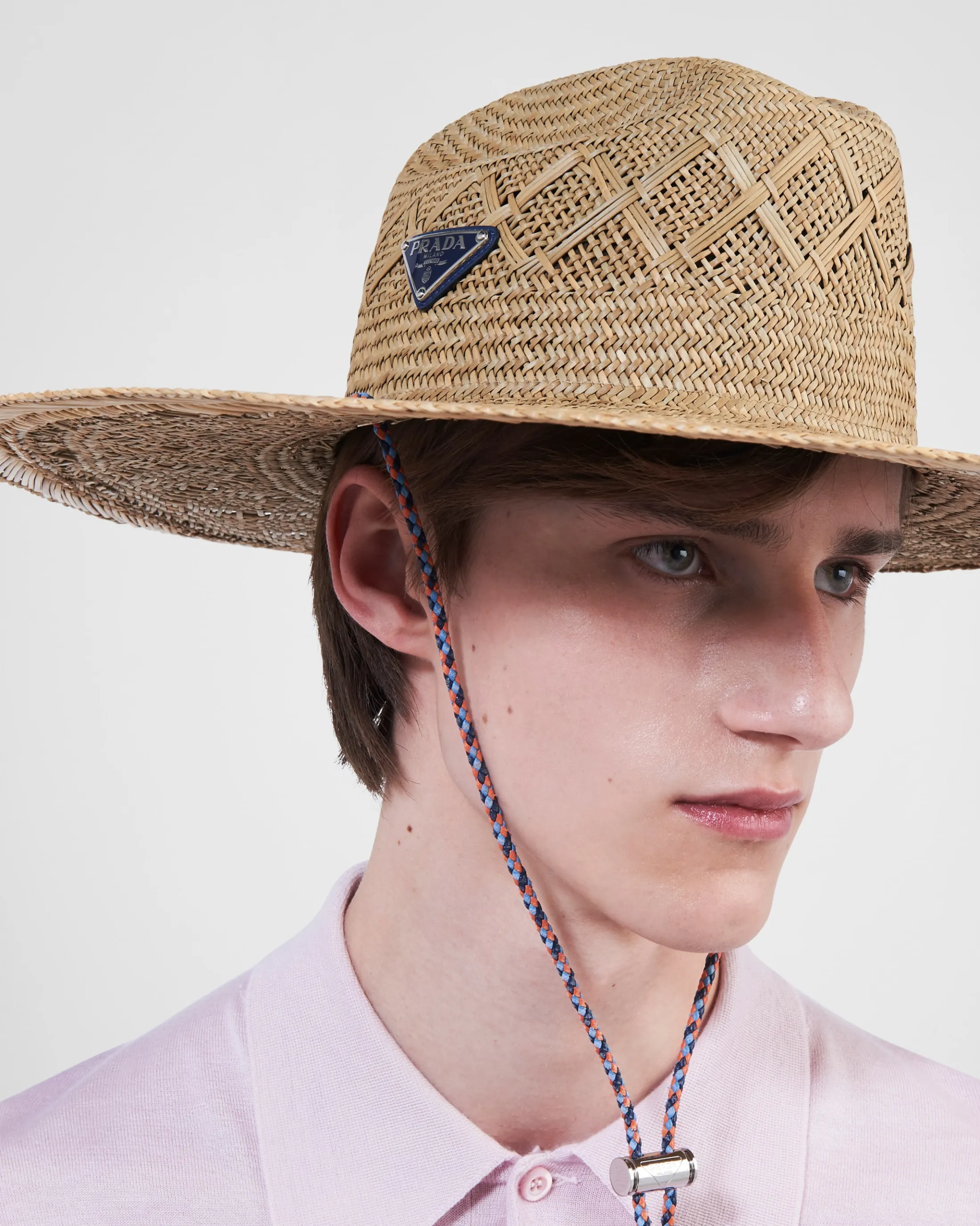 Prada Woven straw hat Natural/brightblue Store